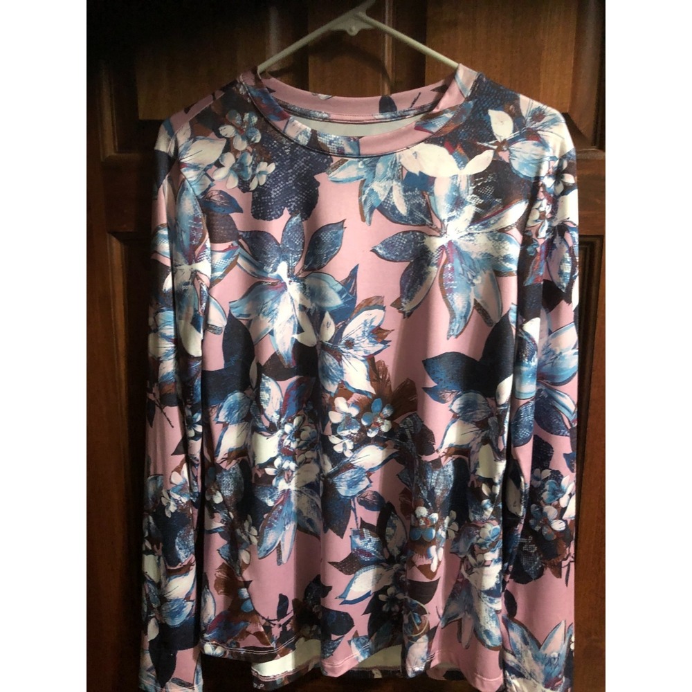 Enlighten Pink Blue Brown Floral Long Sleeve Athleisure Top Women's Size M